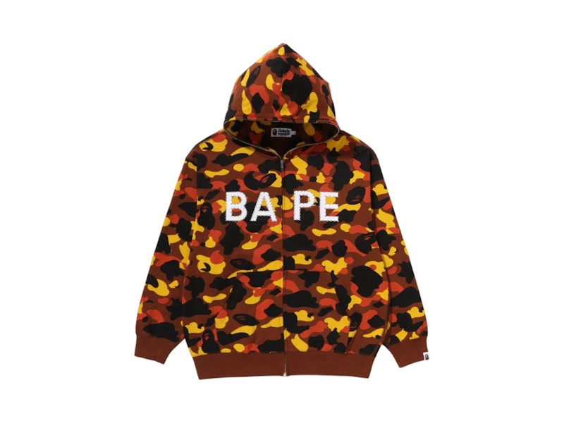 BAPE 1st Camo Bape Logo Rhinestone Relaxed Fit Full Zip Hoodie (FW25) Orange