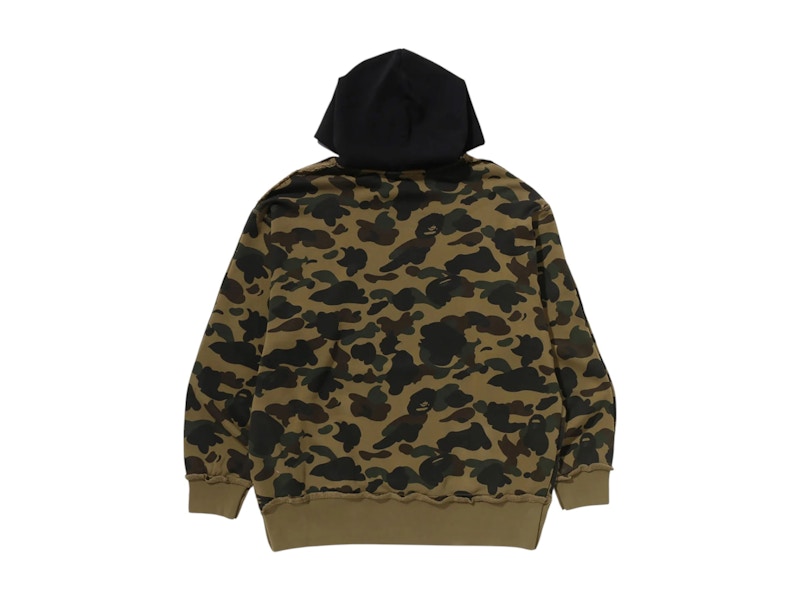 BAPE 1st Camo Blocking Raw Edge Relaxed Fit Pullover Hoodie Black