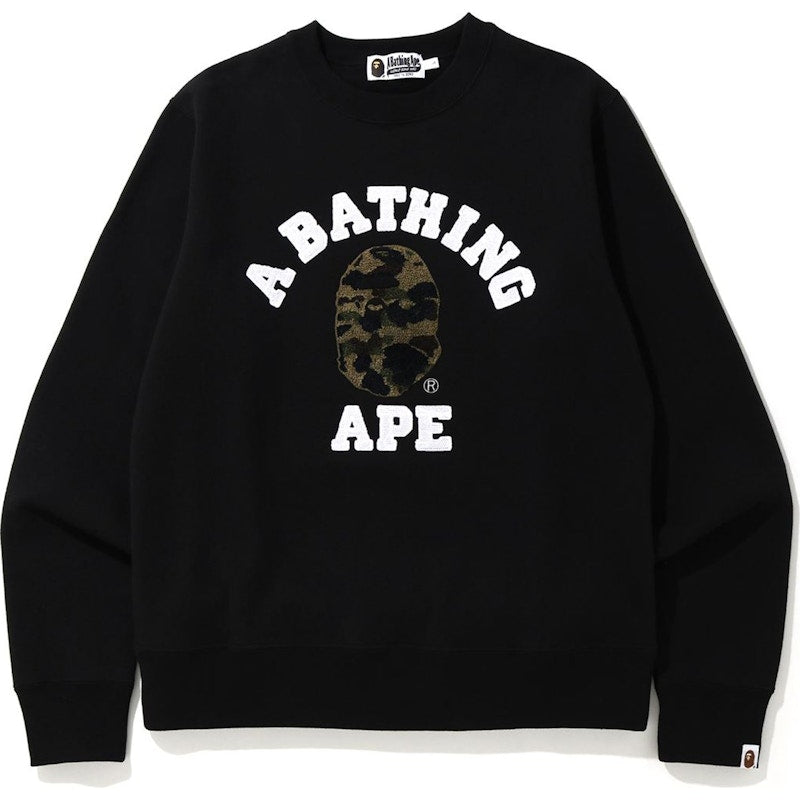 BAPE 1st Camo College Embroidered Crewneck Black