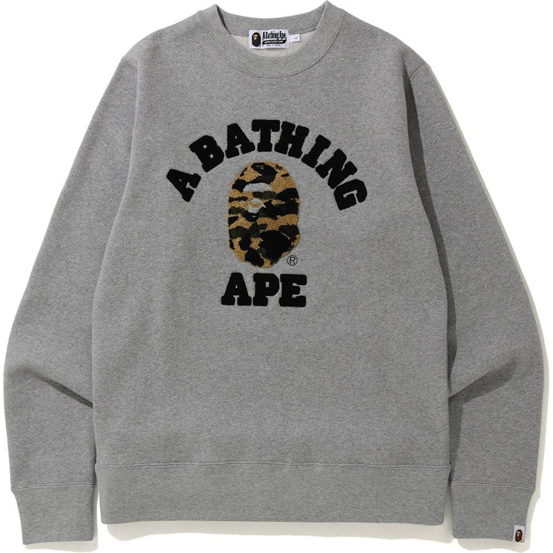 BAPE 1st Camo College Embroidered Crewneck Grey