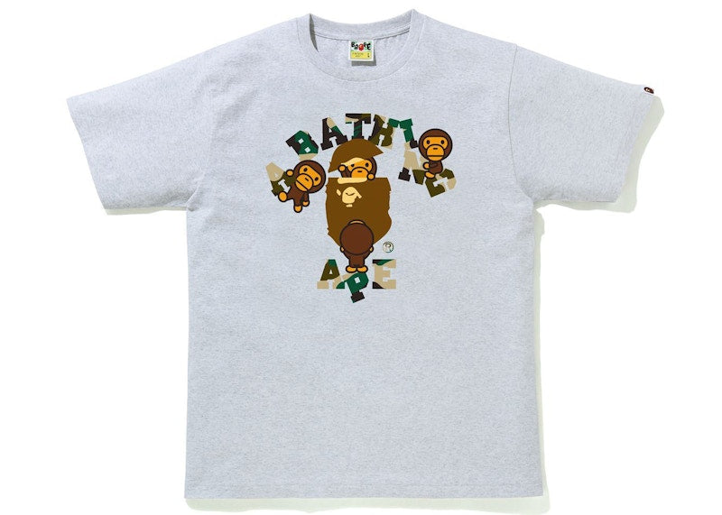 BAPE 1st Camo College Milo Tee Grey/Yellow