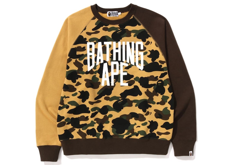 BAPE 1st Camo Crazy NYC Logo Relaxed Fit Crewneck Yellow