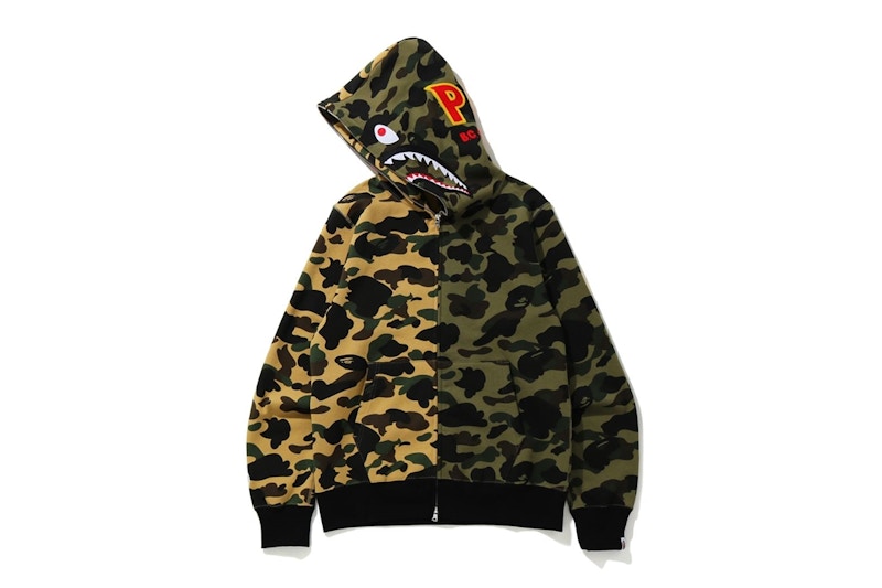BAPE 1st Camo Half Shark Full Zip Hoodie Green/Yellow
