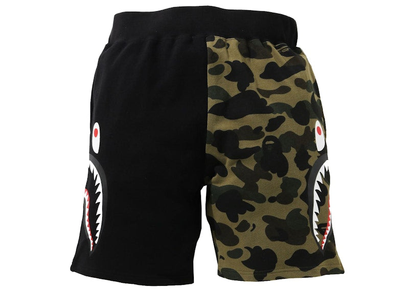 BAPE 1st Camo Half Side Shark Sweat Shorts Green