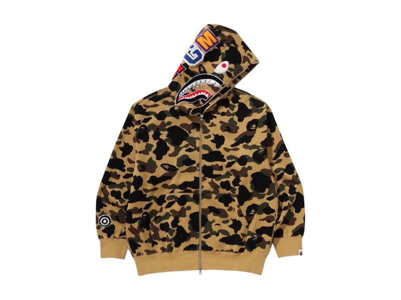 BAPE 1st Camo Jacquard Shark Relaxed Fit Full Zip Hoodie Yellow