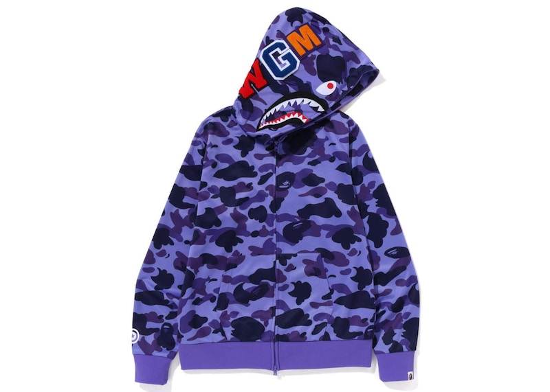 BAPE 1st Camo Jersey Shark Full Zip Hoodie Purple