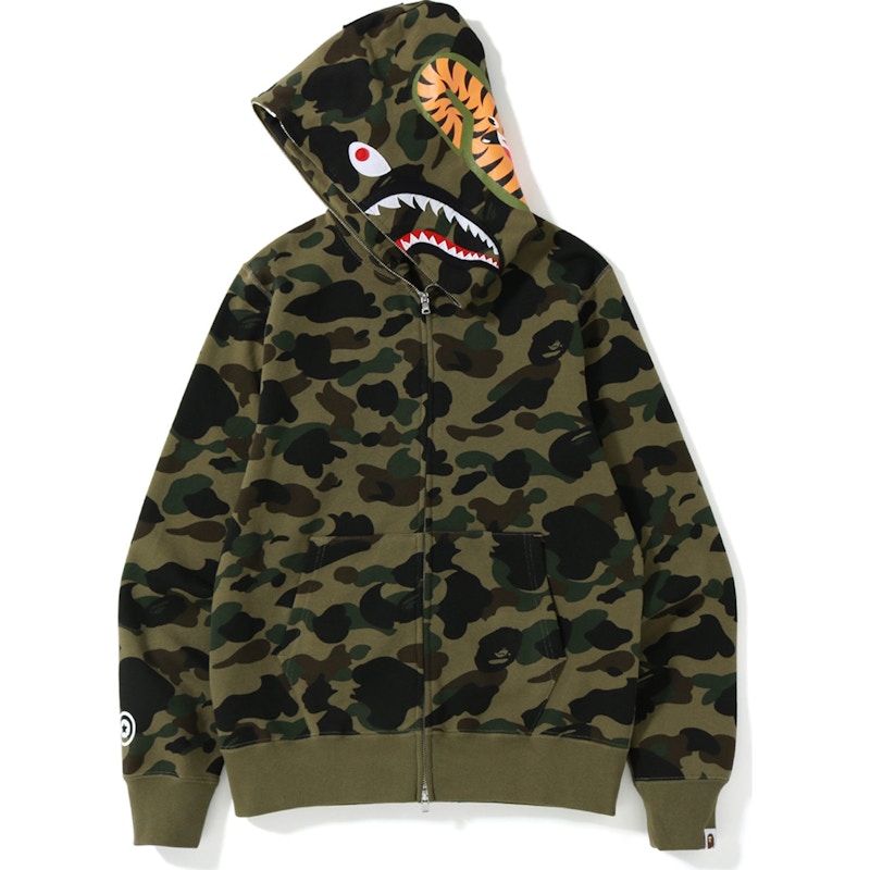 BAPE 1st Camo Screen Printed Shark Full Zip Hoodie Green