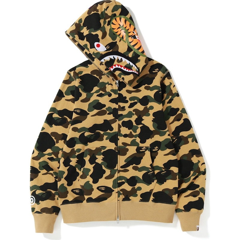 BAPE 1st Camo Screen Printed Shark Full Zip Hoodie Yellow