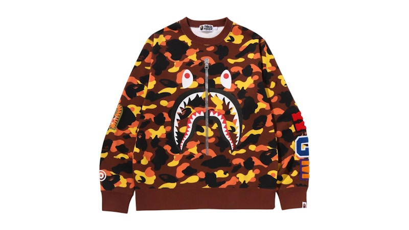 BAPE 1st Camo Shark Crewneck Sweatshirt Orange