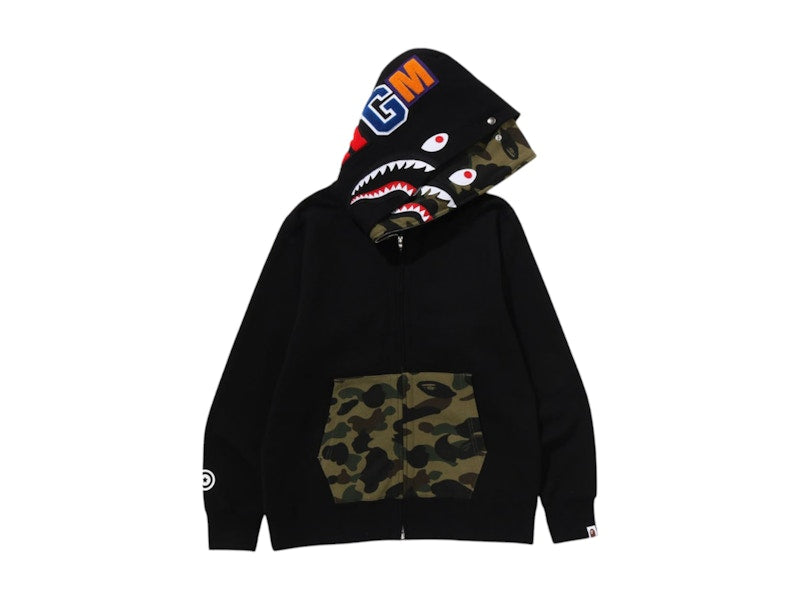 BAPE 1st Camo Shark Full Zip Double Hoodie Black