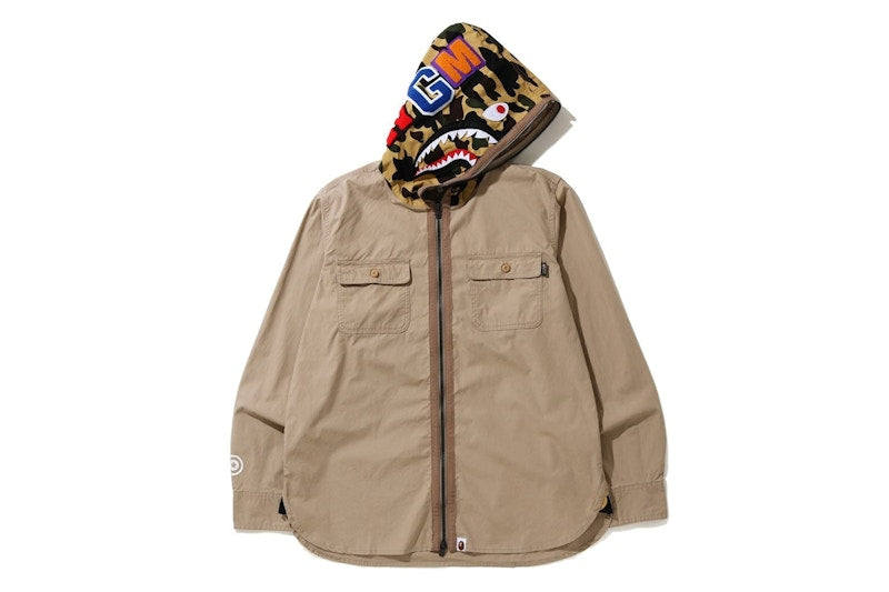 BAPE 1st Camo Shark Hoodie Shirt Beige