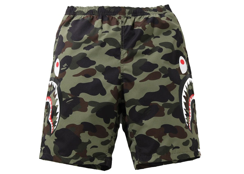 BAPE 1st Camo Side Shark Beach Shorts Green