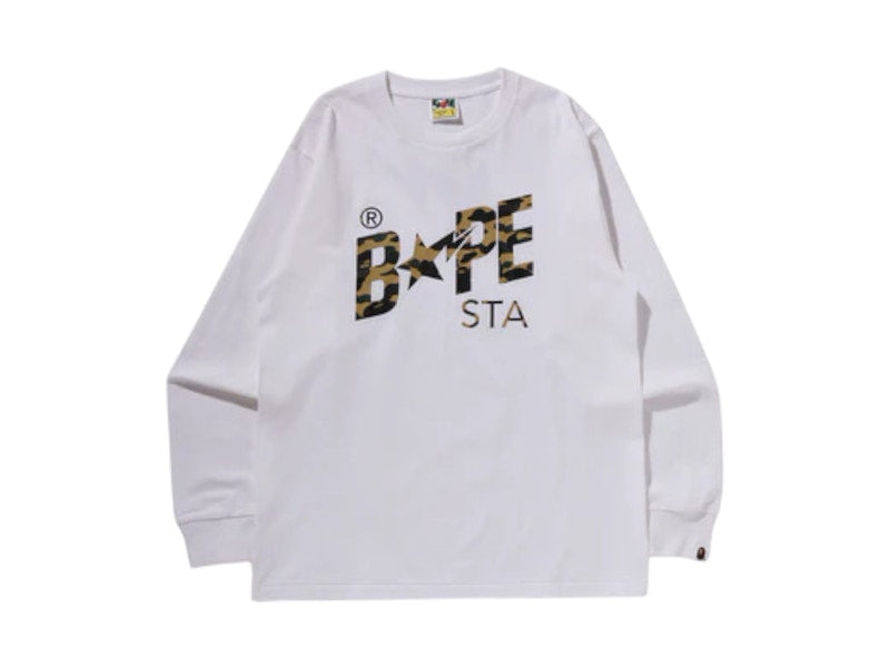 BAPE 1st Camo Sta L/S Tee White/Yellow