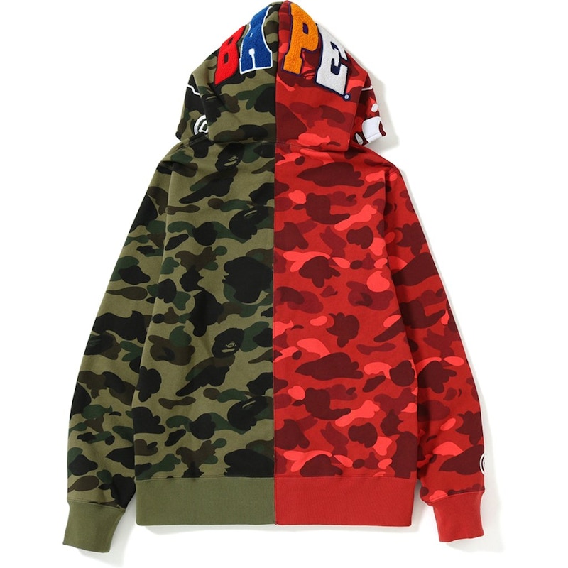 BAPE 1st x Color Camo 2nd Ape Half Full Zip Hoodie Green/Red