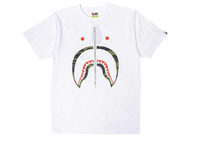 BAPE A Bathing Ape 1st Camo Shark Tee White/Green