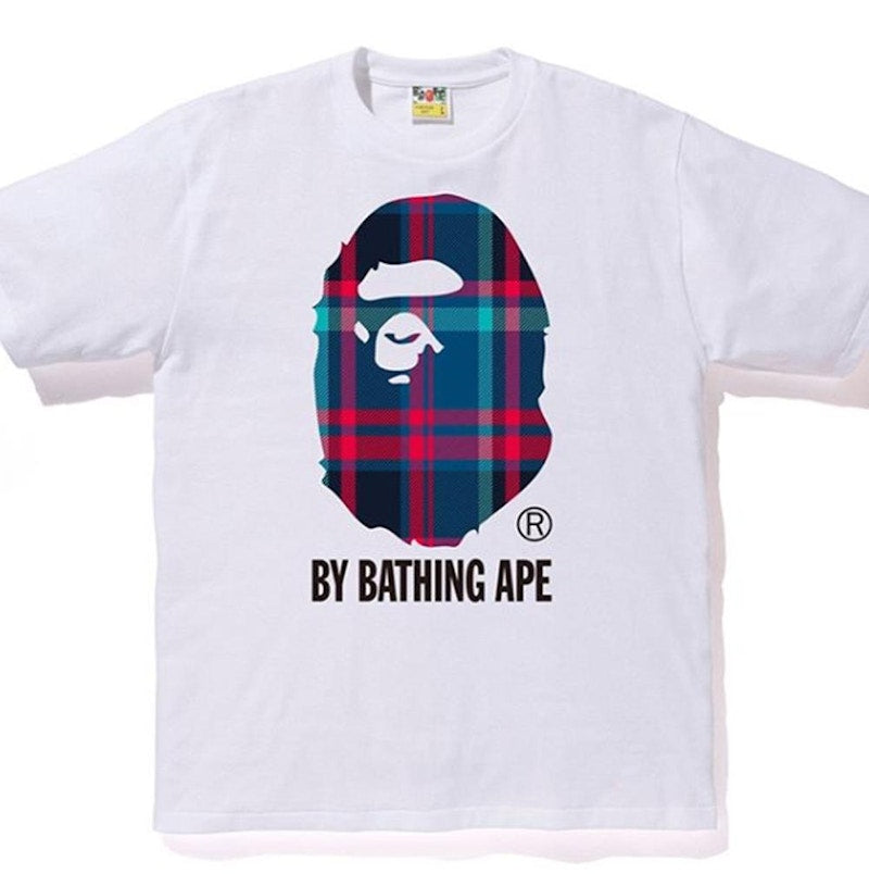 BAPE A Bathing Ape Check by Bathing Tee White/Navy