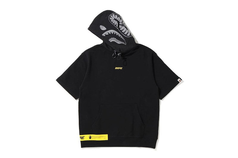 BAPE A Bathing Ape In Transit Shark Short Sleeve Pullover Hoodie Black