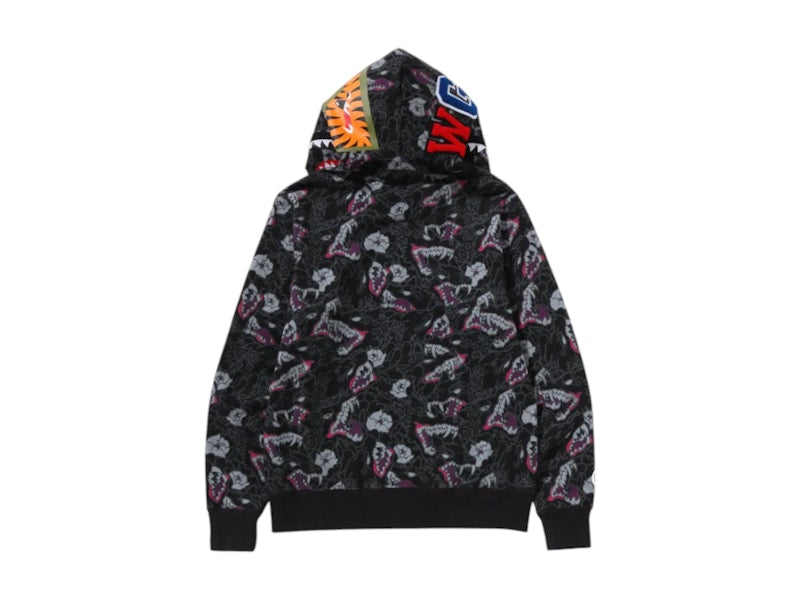 BAPE A Bathing Ape Japanese Tattoo Camo Shark Full Zip Hoodie Black
