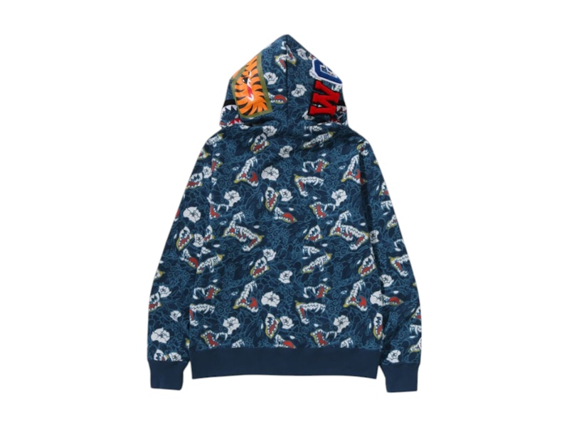 BAPE A Bathing Ape Japanese Tattoo Camo Shark Full Zip Hoodie Blue