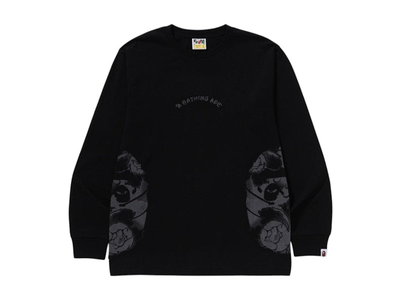 BAPE A Bathing Ape Japanese Tattoo Side Big Ape Head Long Sleeve Tee Black