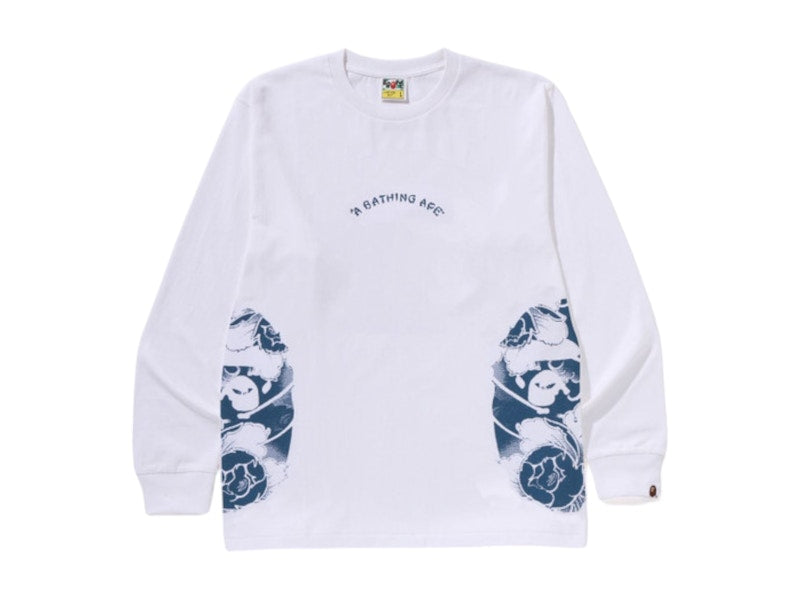 BAPE A Bathing Ape Japanese Tattoo Side Big Ape Head Long Sleeve Tee White