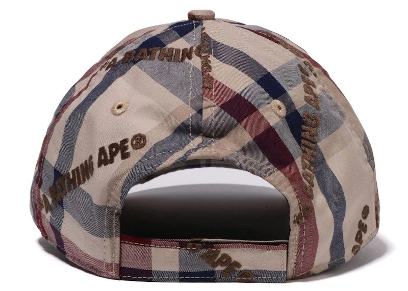 BAPE A Bathing Ape Logo Check Pattern Cap Beige