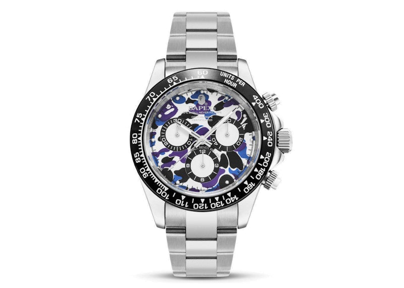 BAPE A Bathing Ape Type 4 Bapex Hong Kong 16th Anniversary Watch Silver/Purple/Blue