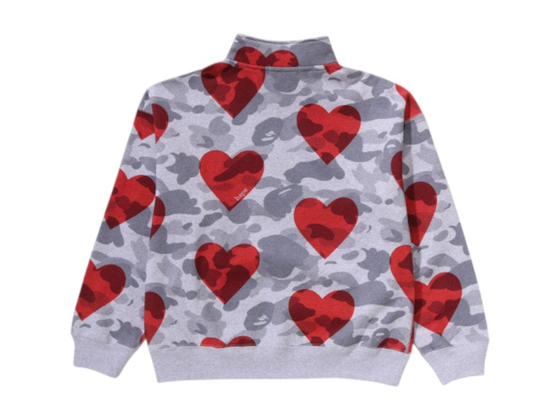 BAPE A Bathing Ape Women I Love Bape Half Zip Sweatshirt Gray