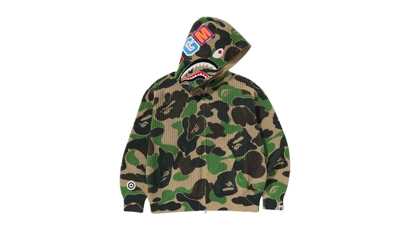 BAPE ABC Camo Crochet Relaxed Fit Shark Full Zip Hoodie Green