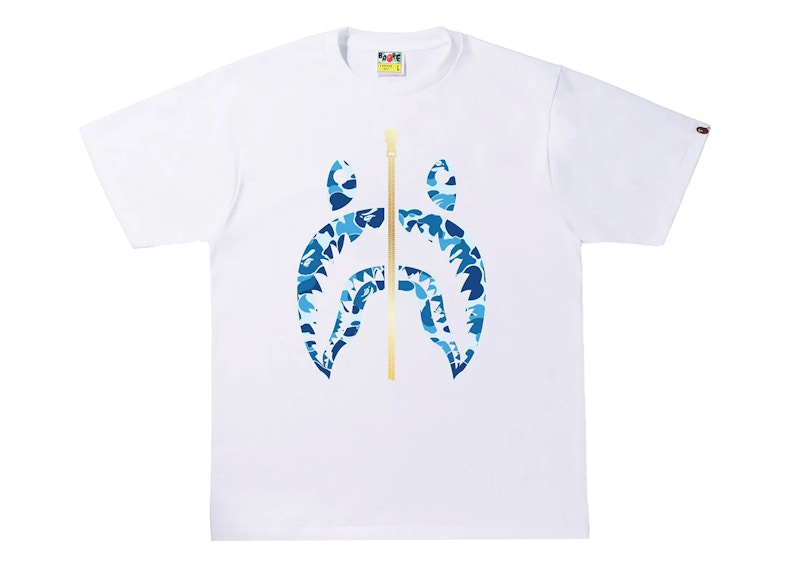 BAPE ABC Camo Gold Zip Shark Tee White/Blue