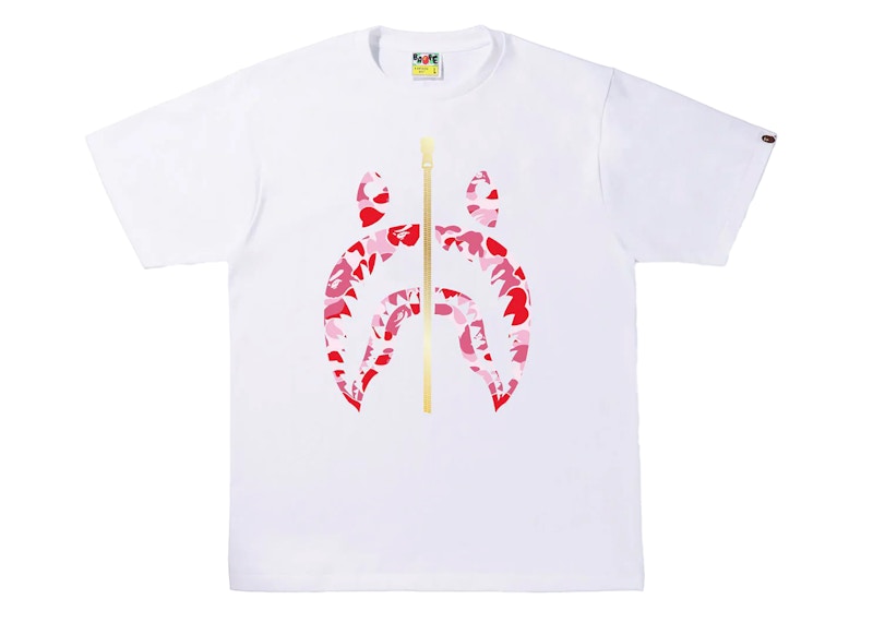 BAPE ABC Camo Gold Zip Shark Tee White/Pink