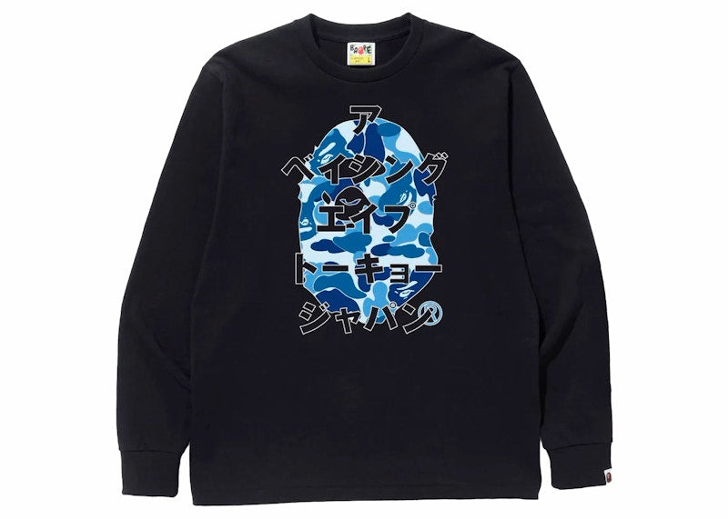 BAPE ABC Camo Japanese Letters L/S Tee Black/Blue
