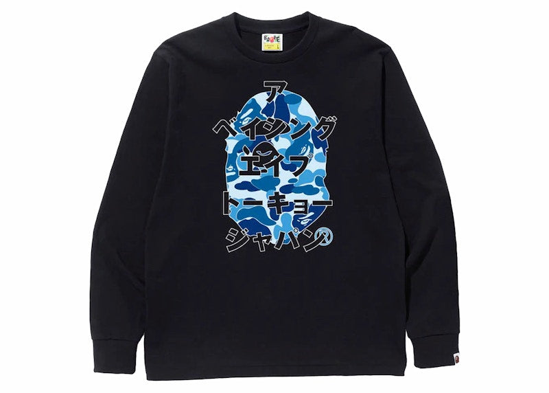 BAPE ABC Camo Japanese Letters Long Sleeve Tee Black/Blue