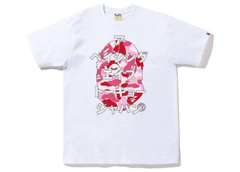 BAPE ABC Camo Japanese Letters Tee White Pink