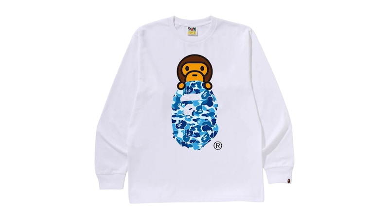 BAPE ABC Camo Milo On Ape Head L/S Tee White/Blue