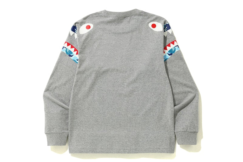 BAPE ABC Camo Shark Shoulder L/S Tee Grey/Blue