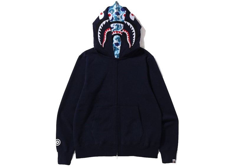 BAPE ABC Camo Shark Wide Fit Full Zip Double Hoodie Navy