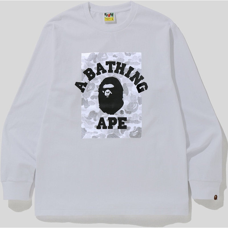 BAPE ABC Dot Reflective Camo on College Long Sleeve Tee White