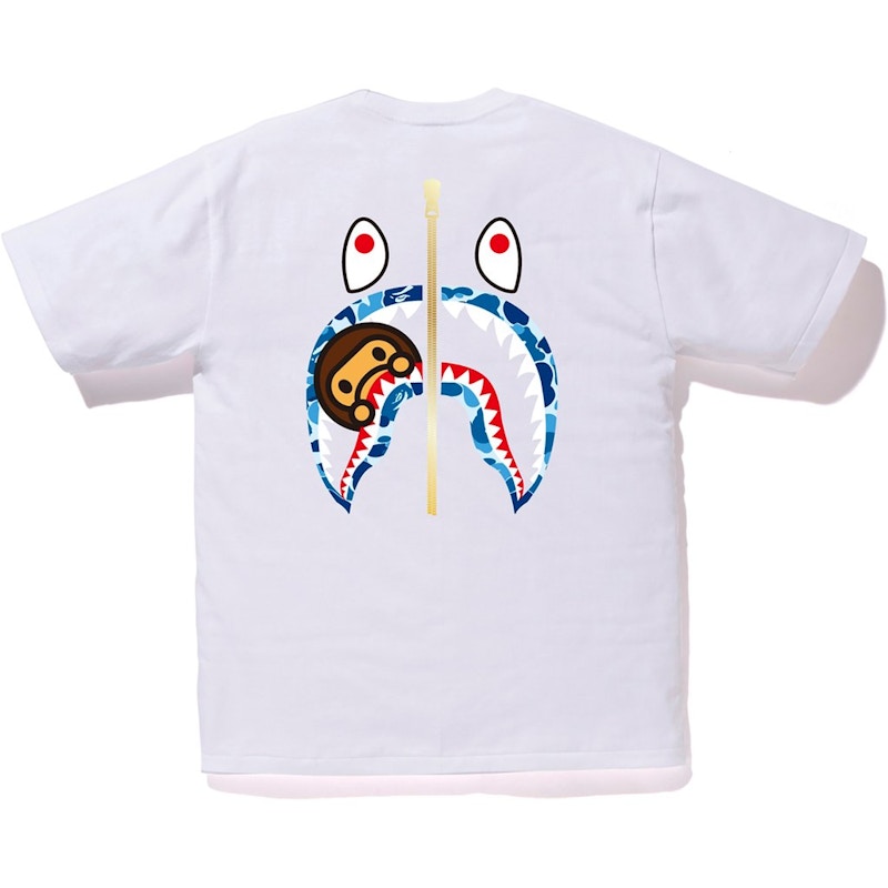 BAPE ABC WGM Milo Gold Zip Shark Tee White/Blue