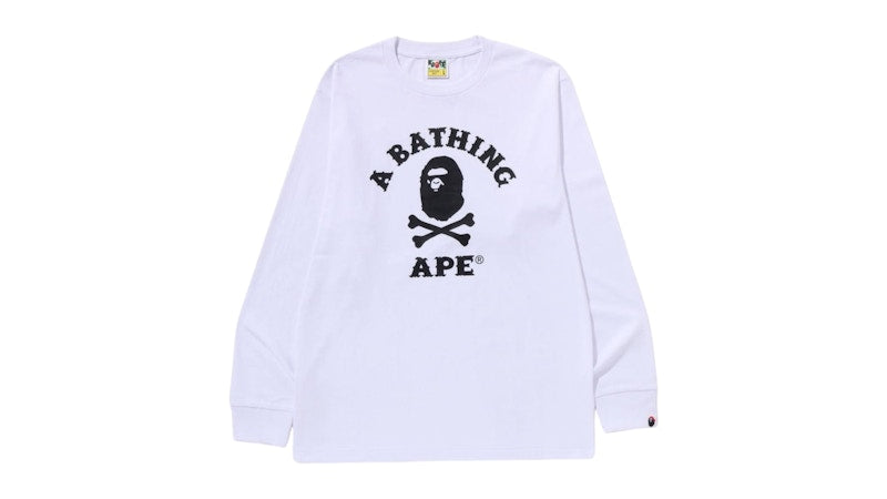 BAPE Ape Crossbone College L/S Tee White