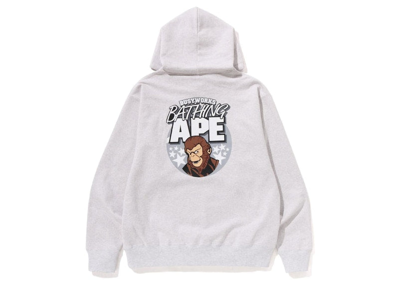 BAPE Ape Graphic Relaxed Fit Pullover Hoodie Grey