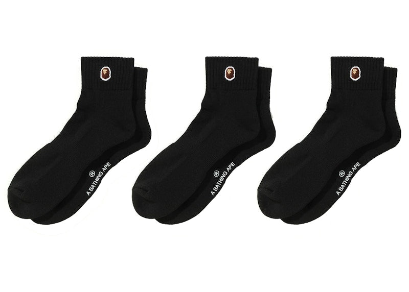 BAPE Ape Head One Point Ankle Socks (3 Pair) Socks Black
