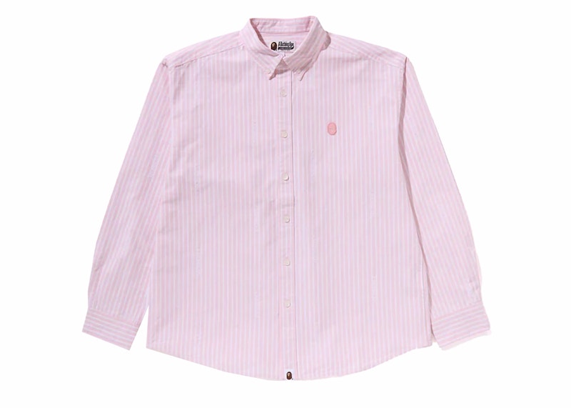 BAPE Ape Head One Point Logo Stripes Shirt Pink