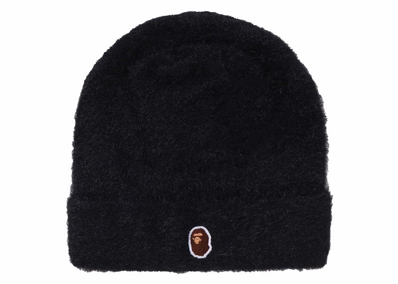 BAPE Ape Head One Point Shaggy Knit Cap Black