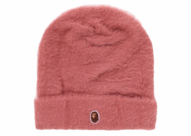 BAPE Ape Head One Point Shaggy Knit Cap Pink