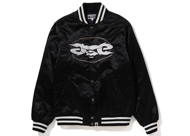 BAPE Ape Relaxed Fit Nylon Varsity Jacket Black