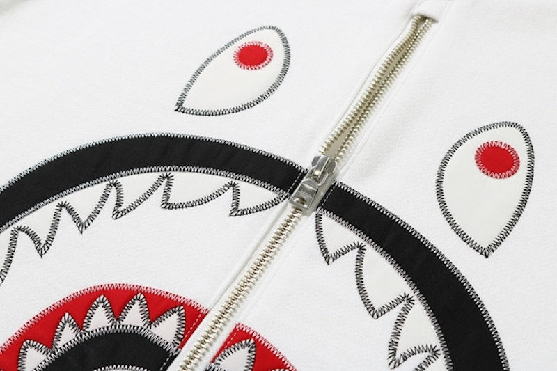 BAPE Applique Metal Zip Shark Crewneck White