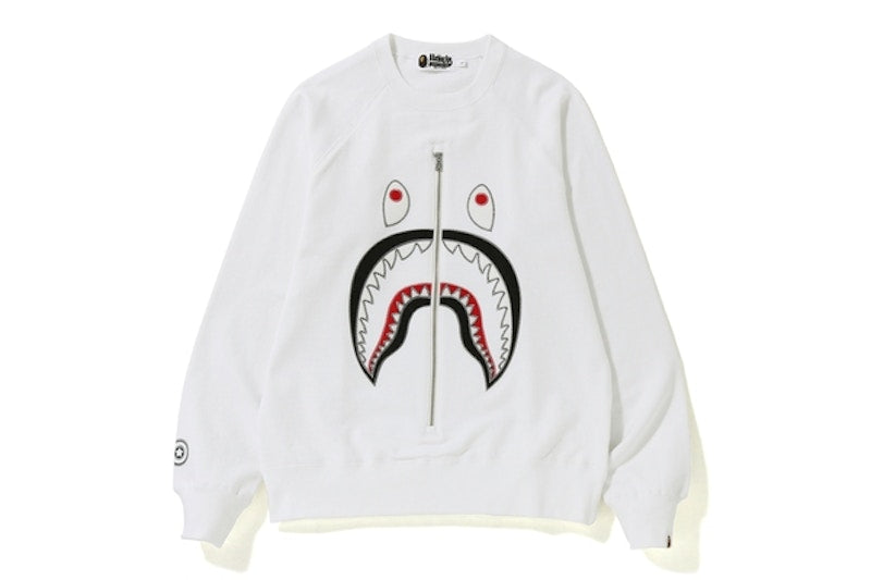 BAPE Applique Metal Zip Shark Crewneck White