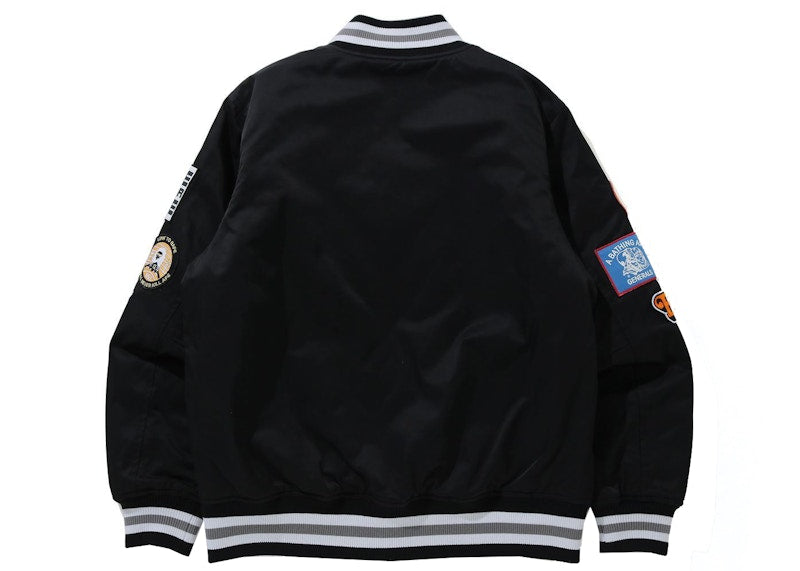BAPE Archive Patch Puffer Nylon Varsity Jacket Black