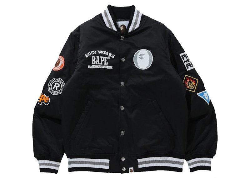 BAPE Archive Patch Puffer Nylon Varsity Jacket Black